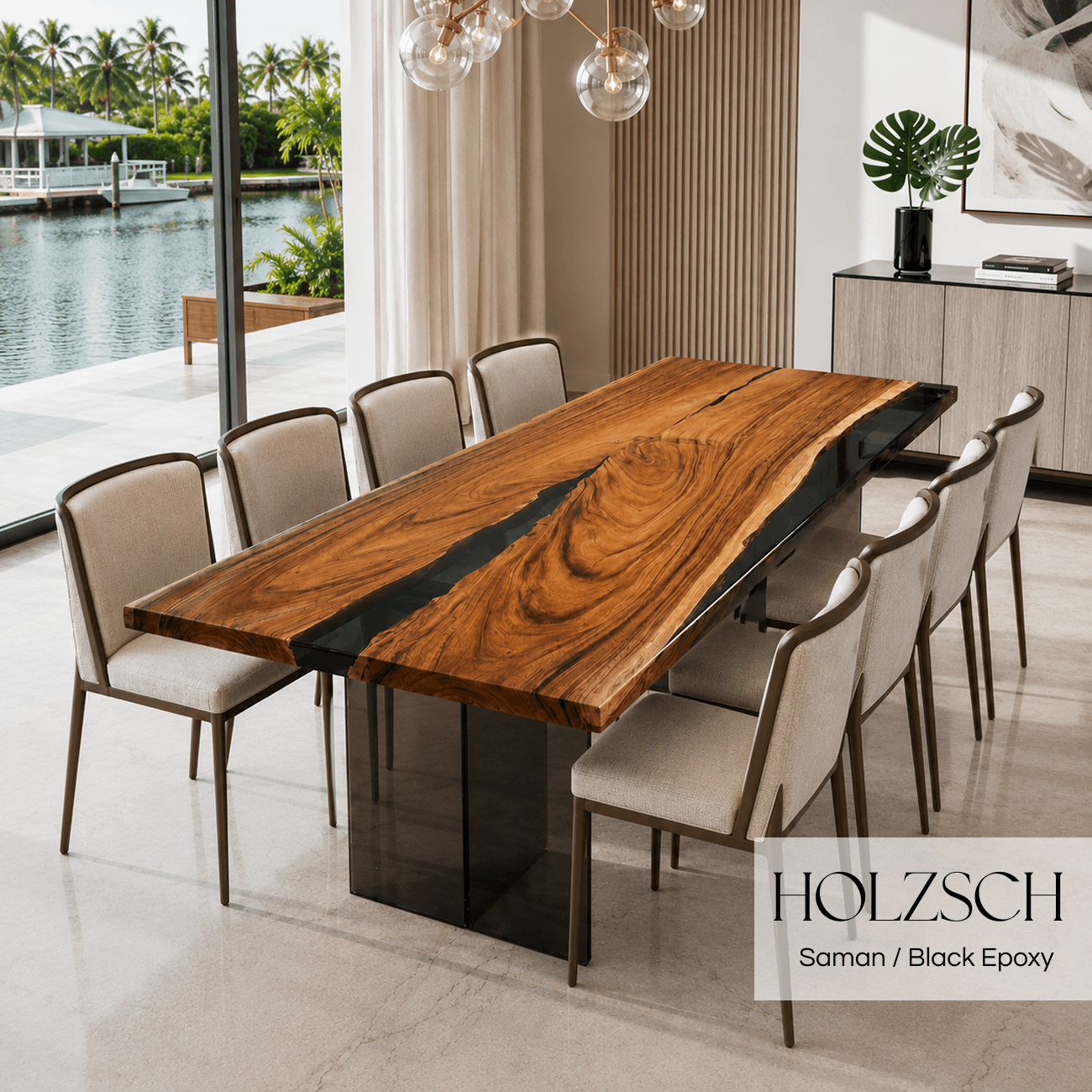Mirage  Saman Black Epoxy Dining Table. 