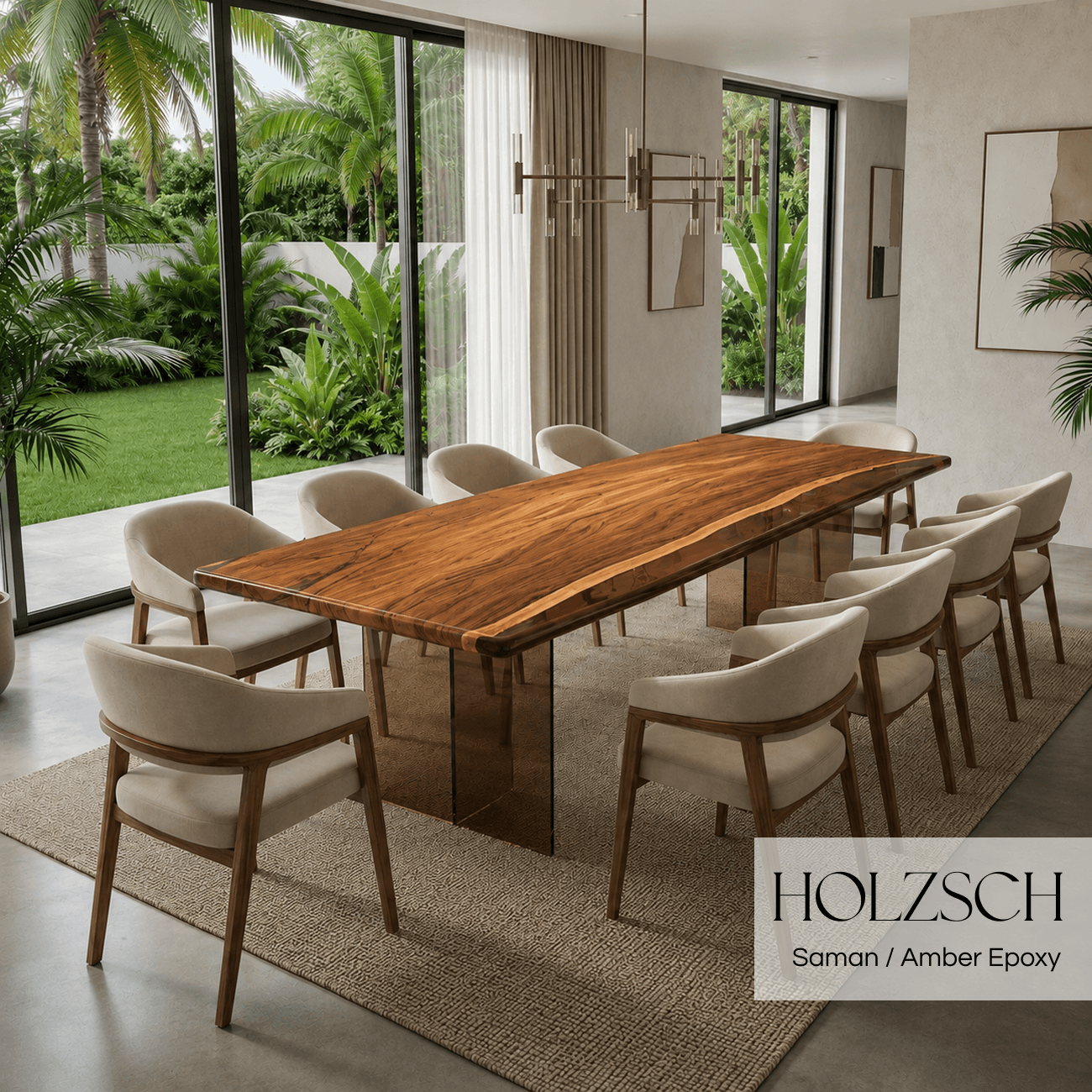Mirage  Saman  Amber Epoxy Dining Table. 