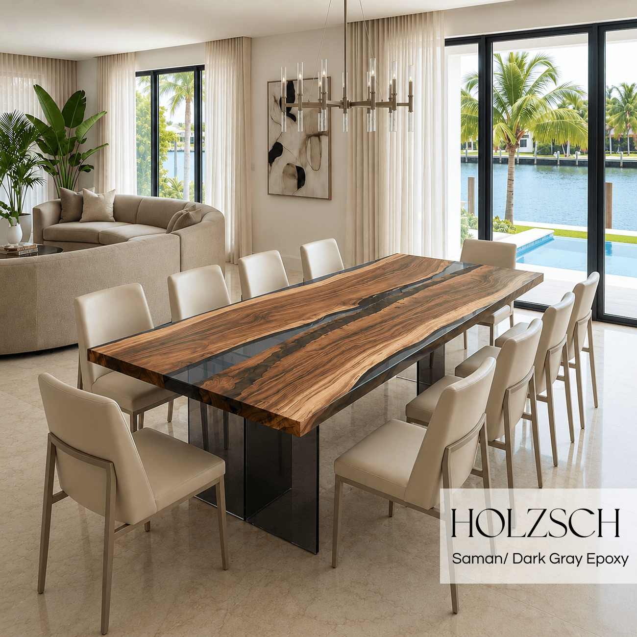 Mirage  Saman Dark Gray Epoxy Dining Table. 