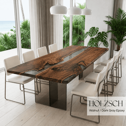 Mirage  Walnut Dark Gray Epoxy Dining Table. 