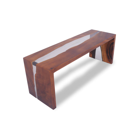 Monkey Pod Epoxy Bench - Waterfall Legs, Transparent Epoxy