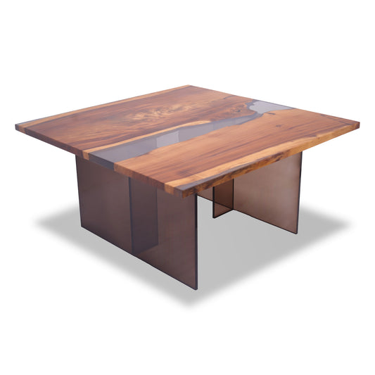 Mirage Square Monkey Pod Dining Table with Plexiglass Legs 60" x 60"