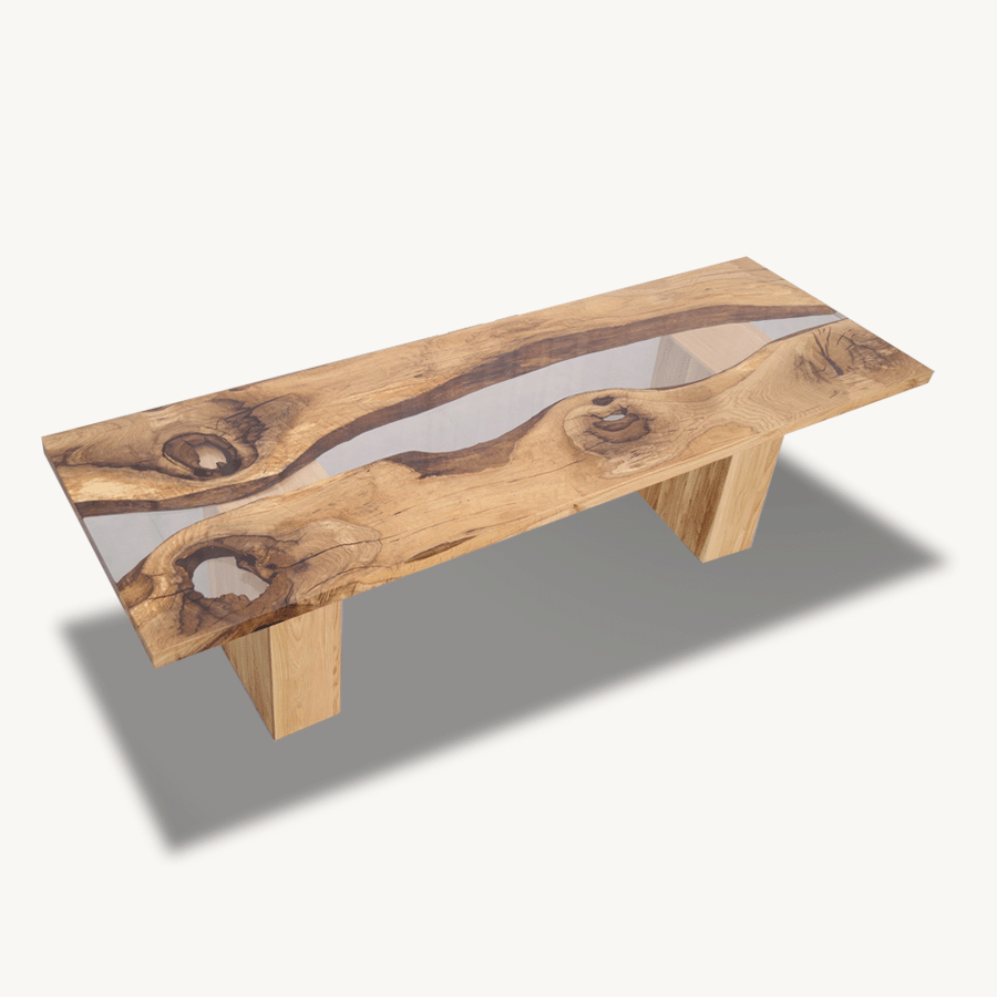 Zenit Resin River Dining Oak Table - Solid Wood, Epoxy River Design Holzsch Furniture