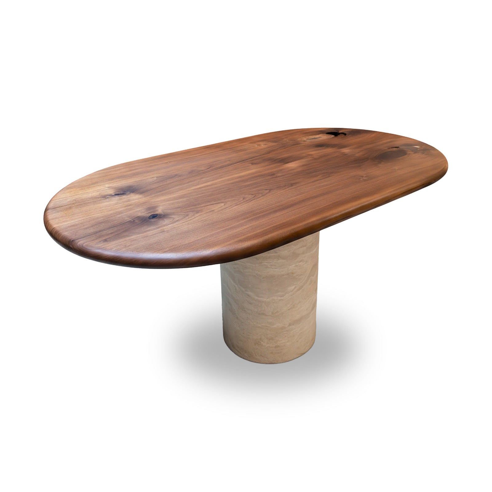Rogue Walnut Racetrack Dining Table - Genuine Travertine Platform_Holzsch