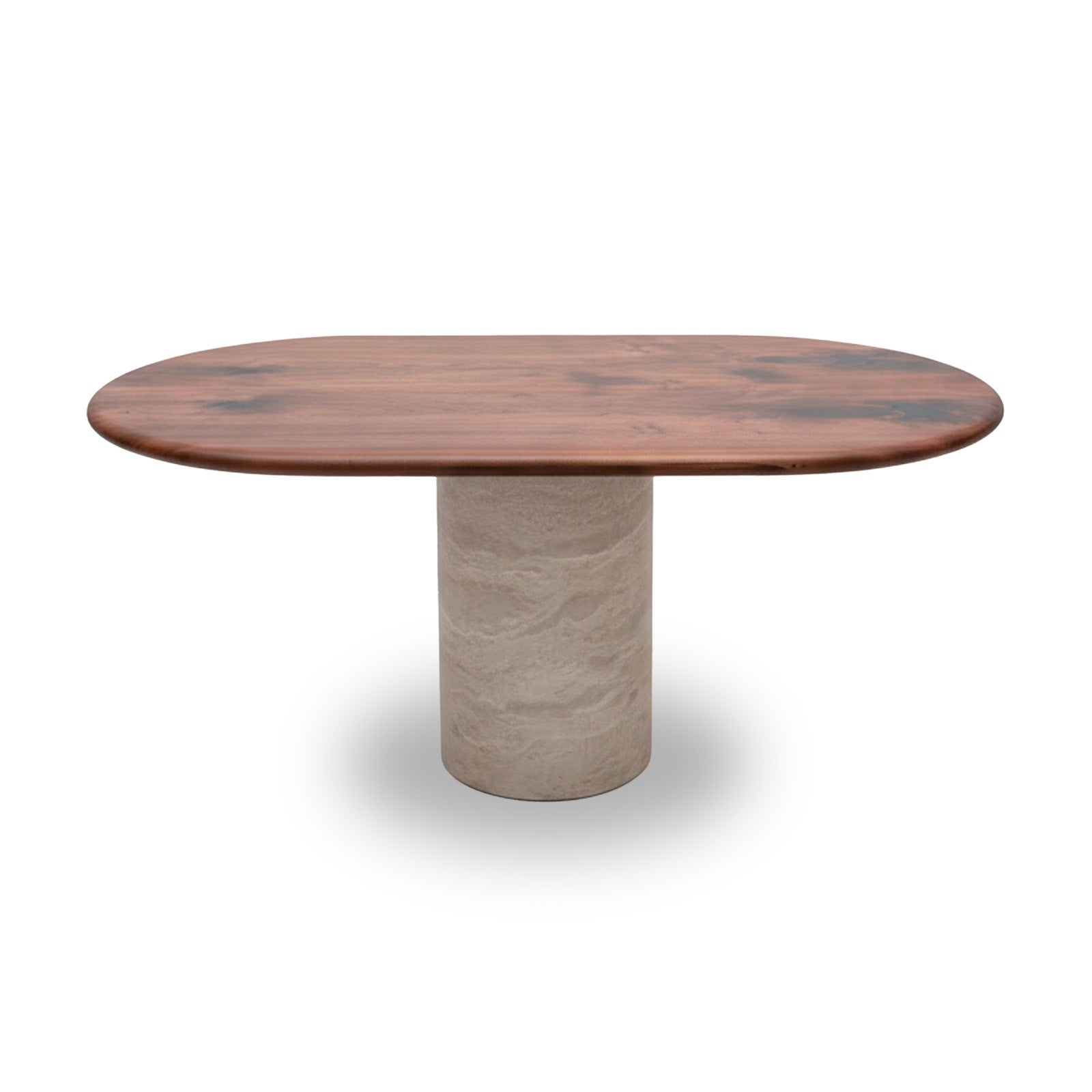 Rogue Walnut Racetrack Dining Table - Genuine Travertine Platform_Holzsch