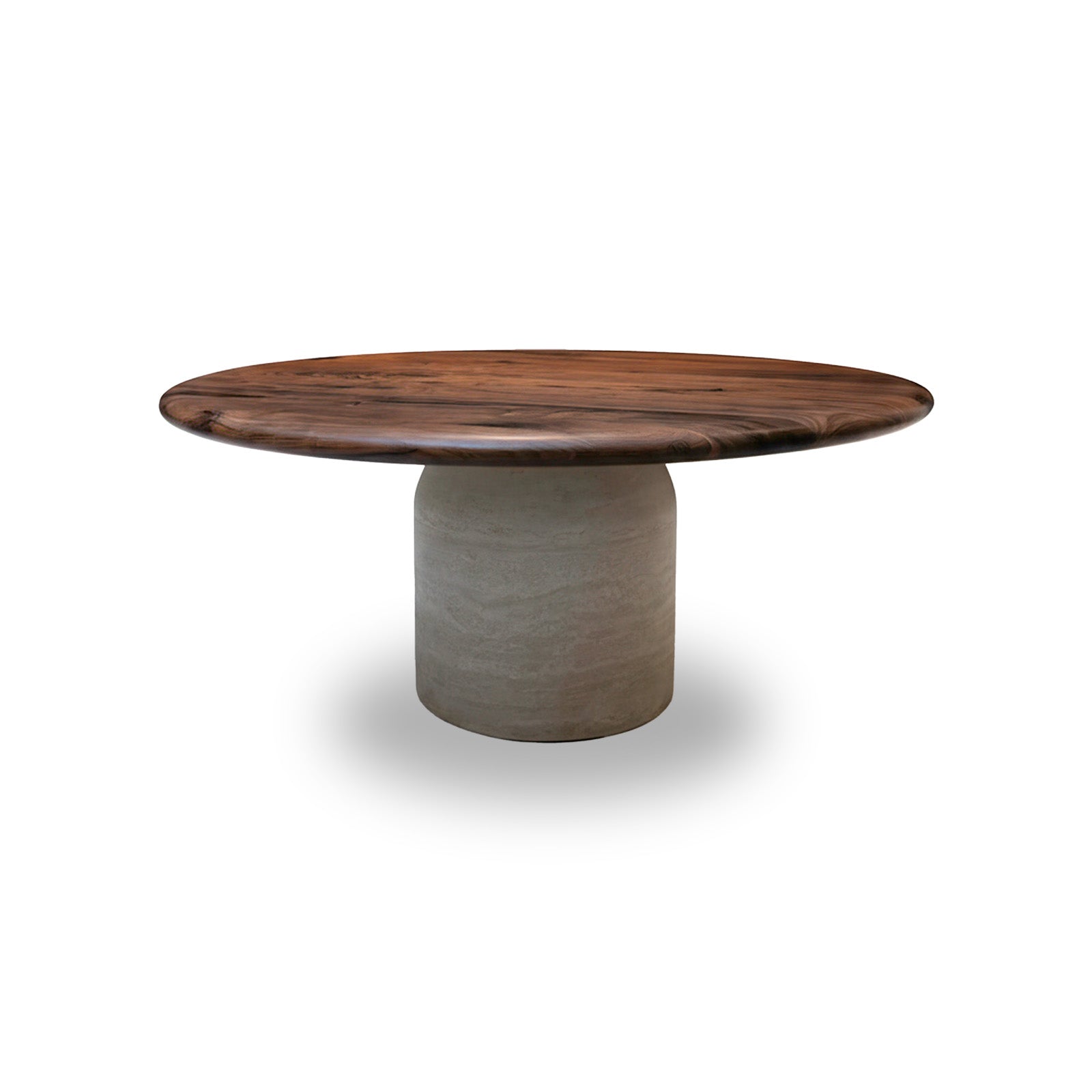 Rogue Walnut Round Coffee Table - Genuine Travertine Platform Ø42"_Holzsch