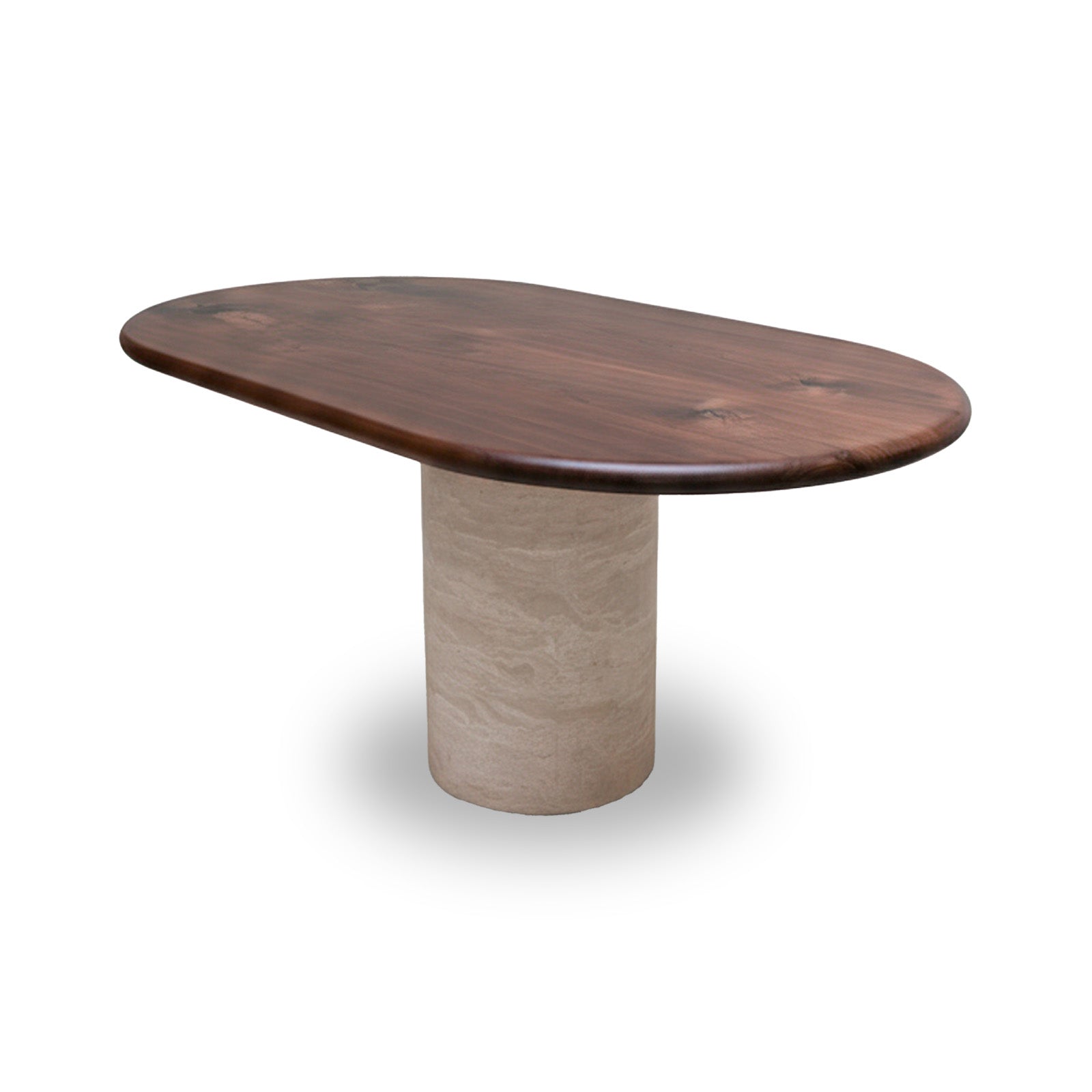 Rogue Walnut Racetrack Dining Table - Genuine Travertine Platform_Holzsch