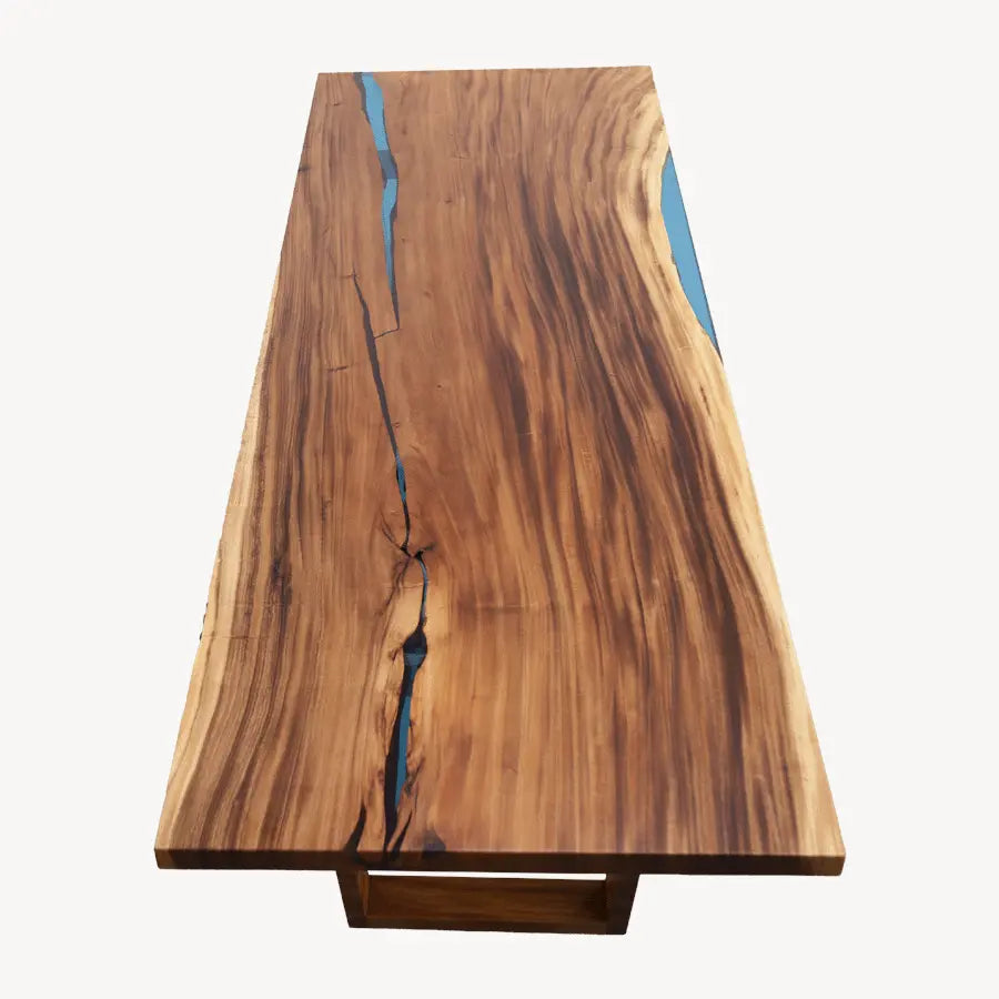 Saman Dining Table Blue Epoxy - Custom, Live Edge Design - Holzsch