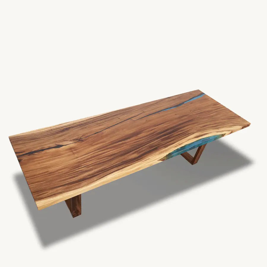 Saman Dining Table Blue Epoxy - Custom, Live Edge Design - Holzsch