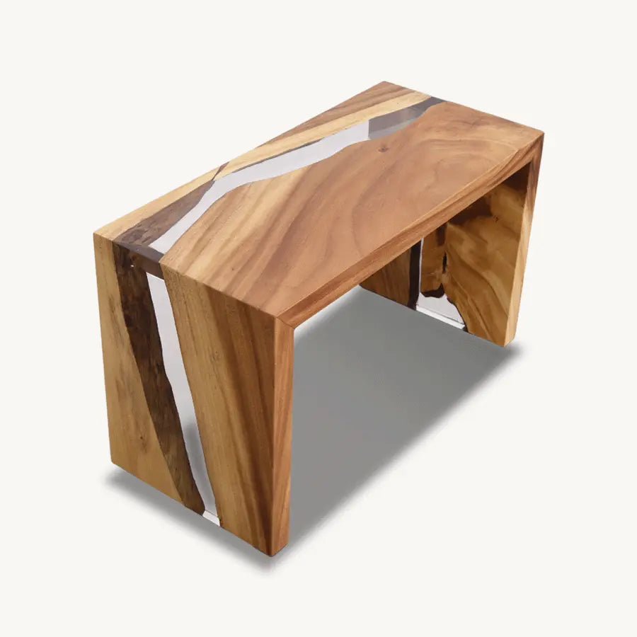 Saman Epoxy Bench - Side Table, Waterfall Legs, Transparent Epoxy - Holzsch