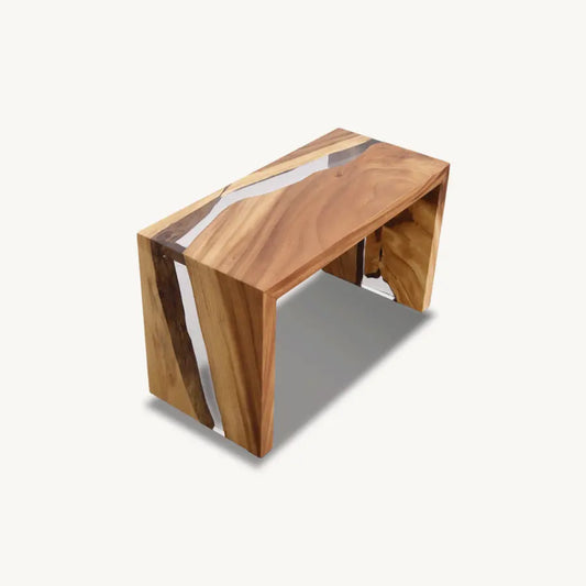 Saman Epoxy Bench - Side Table, Waterfall Legs, Transparent Epoxy - Holzsch