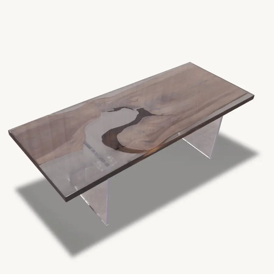 Saman Grey Bleached Epoxy Dining Table - Custom, Plexiglass Legs - Holzsch