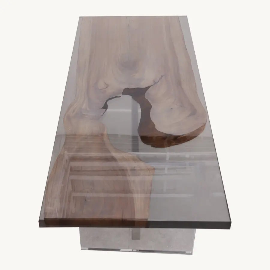 Saman Grey Bleached Epoxy Dining Table - Custom, Plexiglass Legs - Holzsch