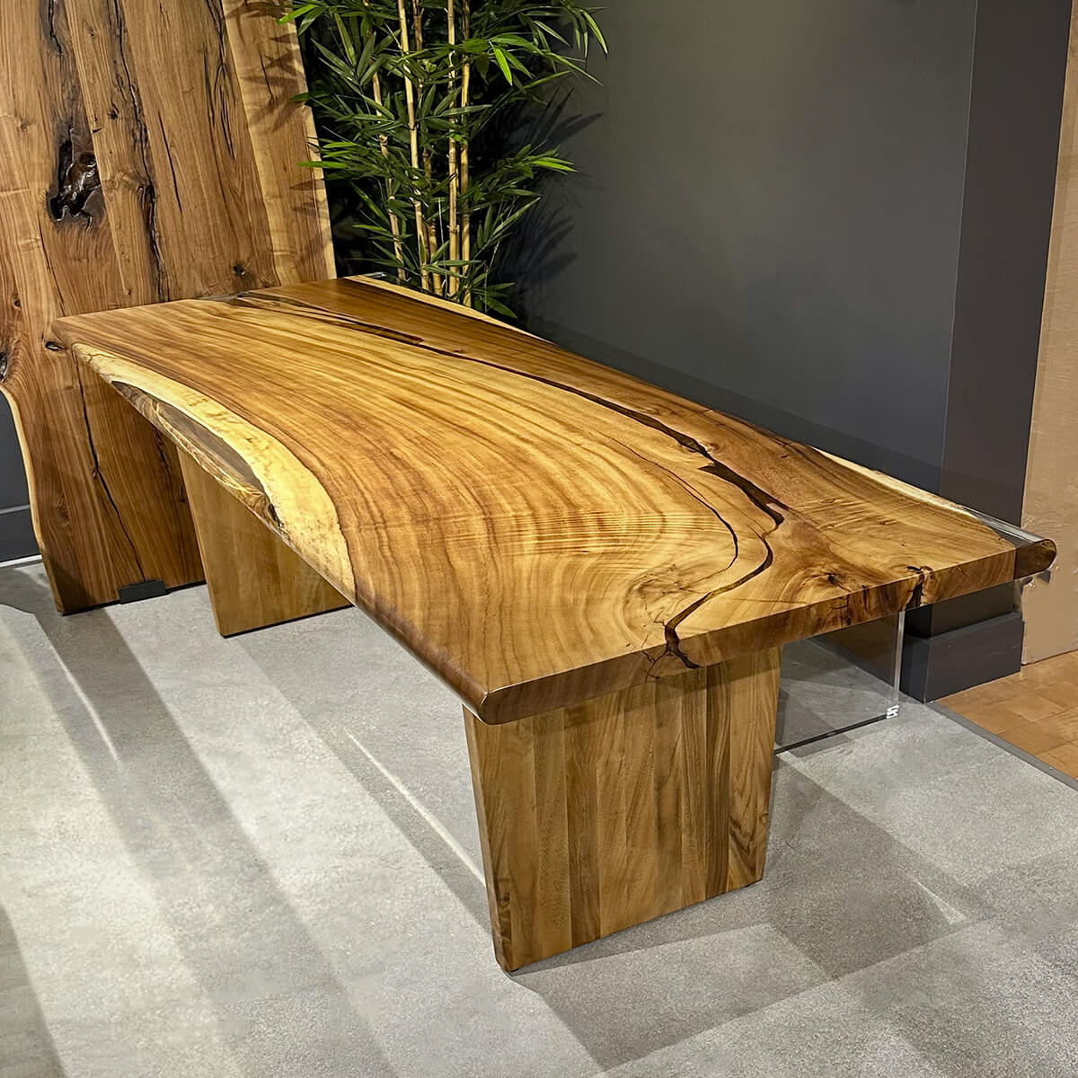 Wooden table with a natural finish.