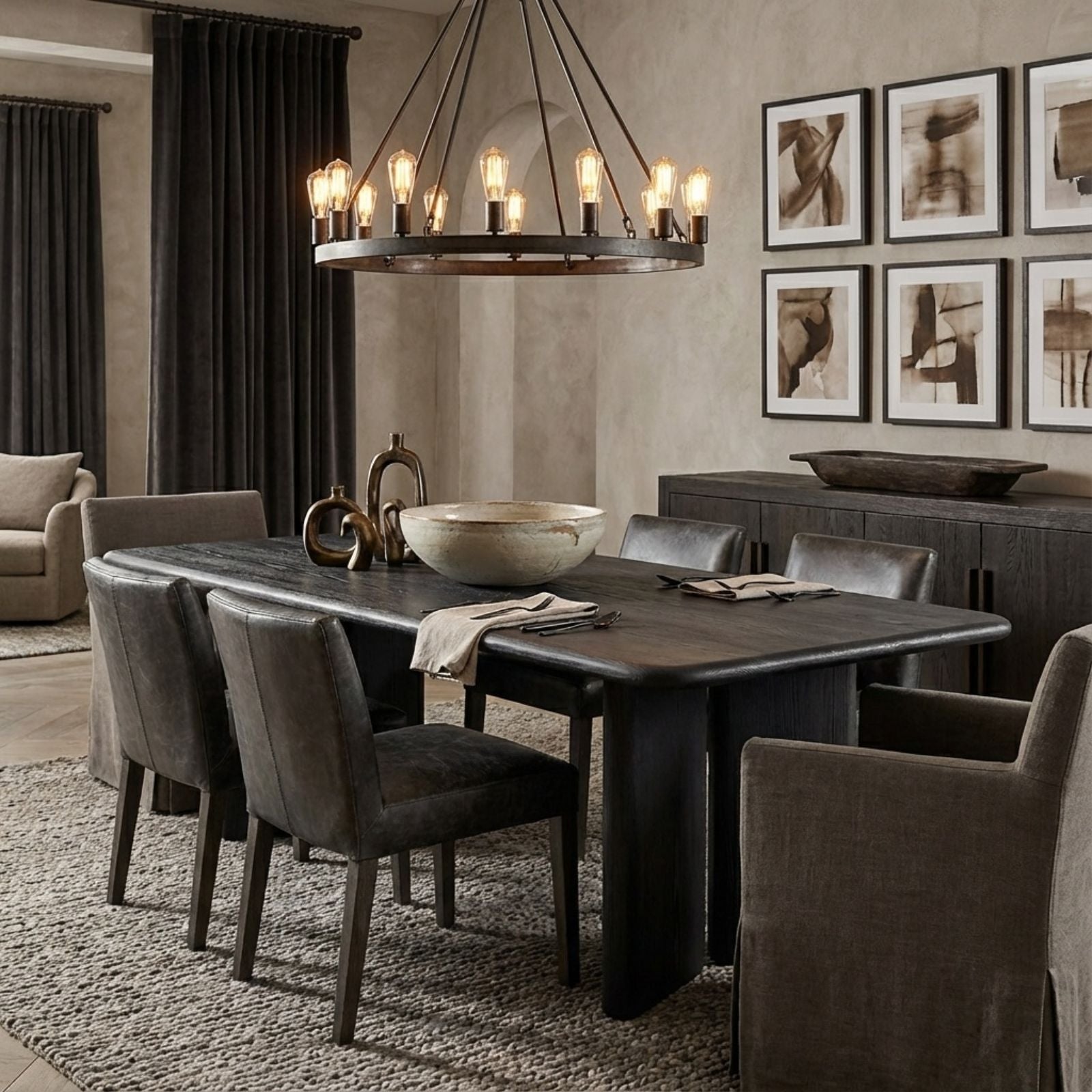 Sandy Solid Wood Charcoal Rectangular Dining Table_Holzsch