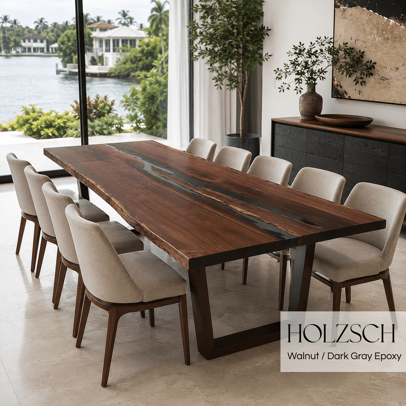 Walnut  Dark Gray Epoxy Dining Table_Holzsch