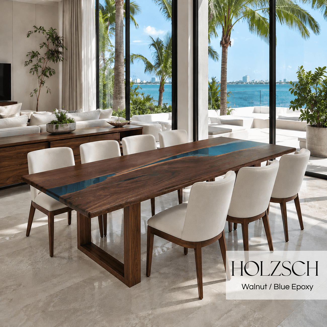 Sedon Walnut  Blue Epoxy Dining Table_Holzsch