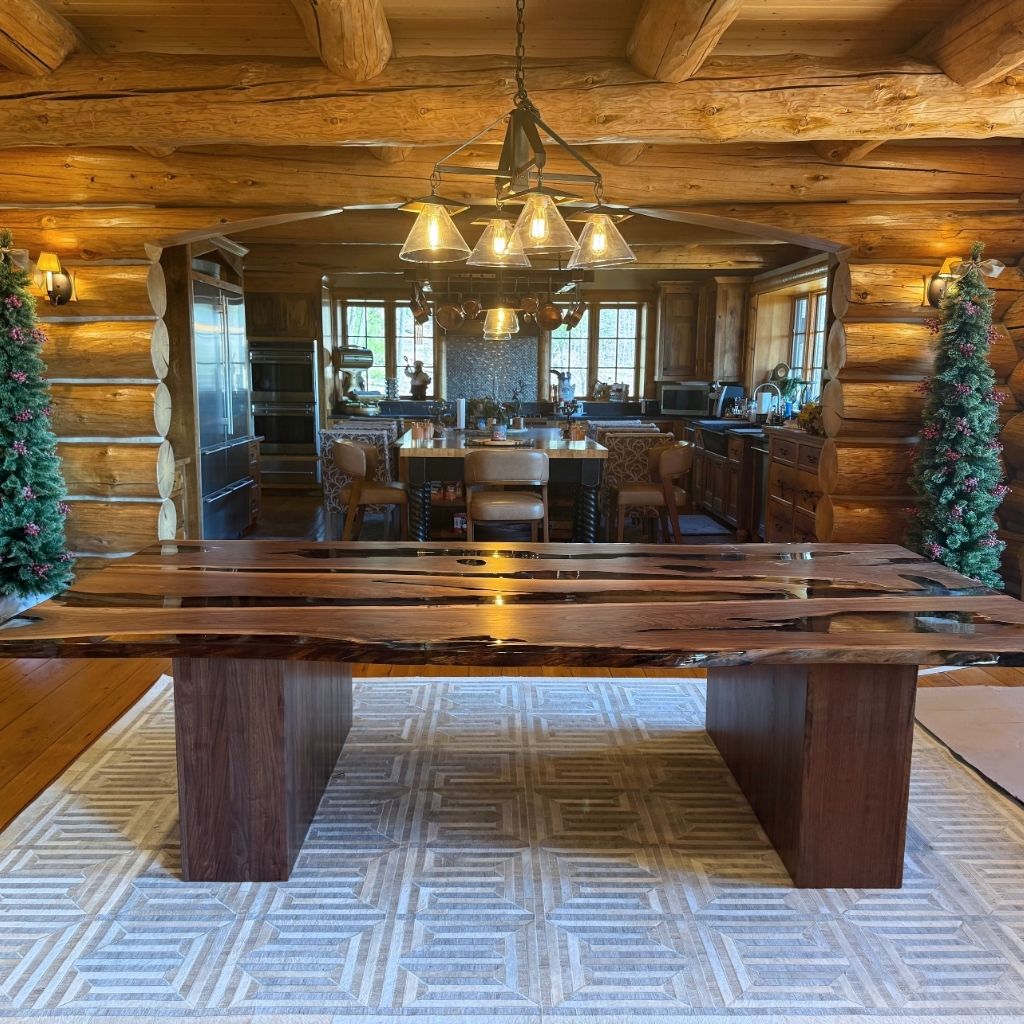 Select Centerpiece Walnut and Epoxy Meeting Dining Table 59" x 118" - Live Edge - Holzsch