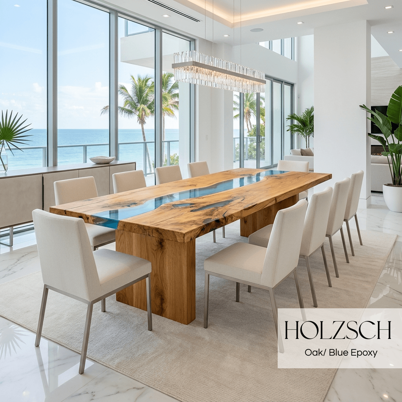 Select Oak Blue Epoxy Dining Table