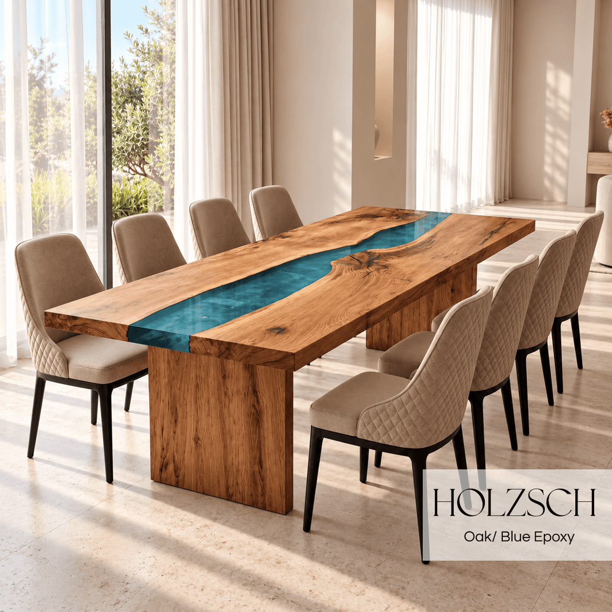Select Oak Blue Epoxy Dining Table 