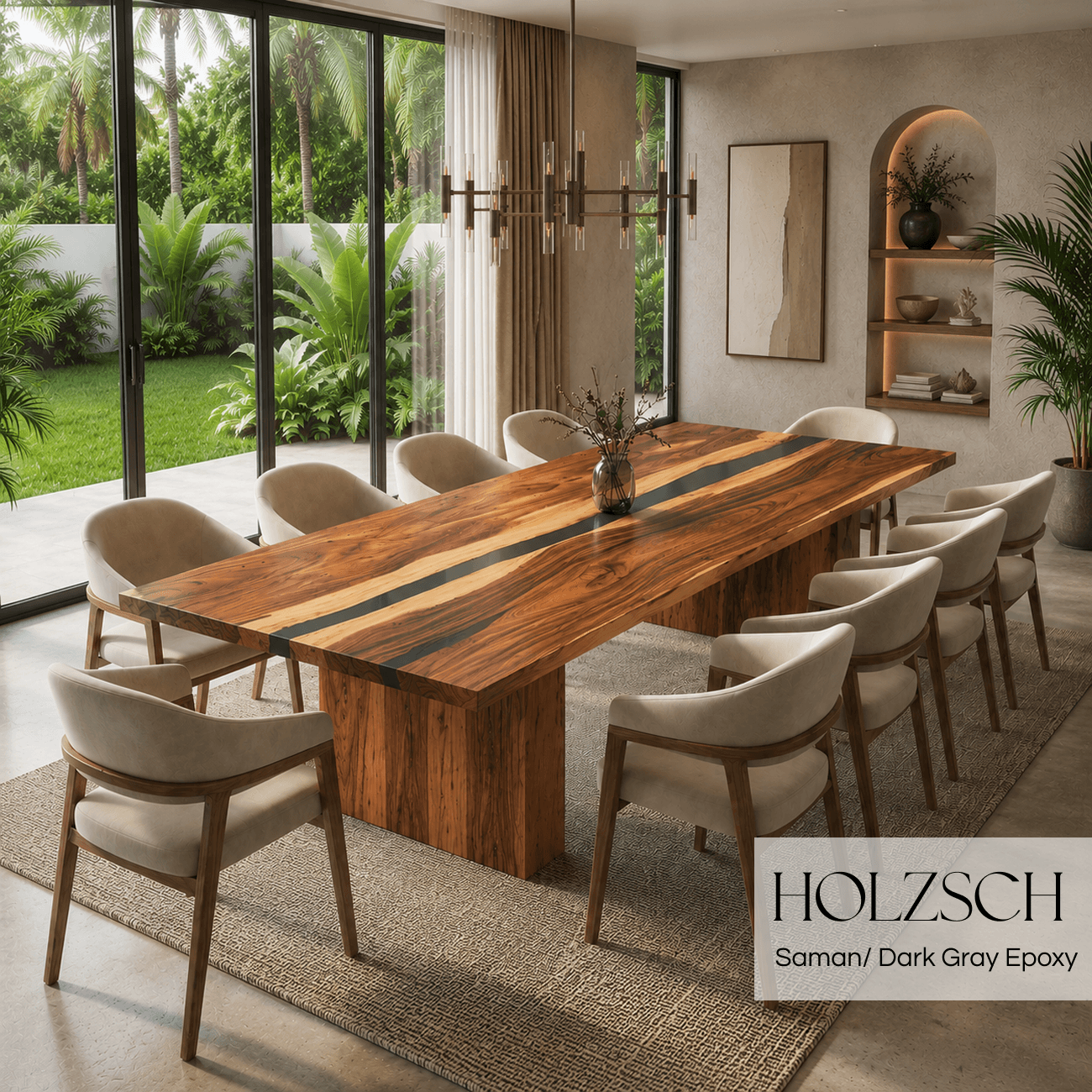 Select Saman Dark Gray Epoxy Dining Table 