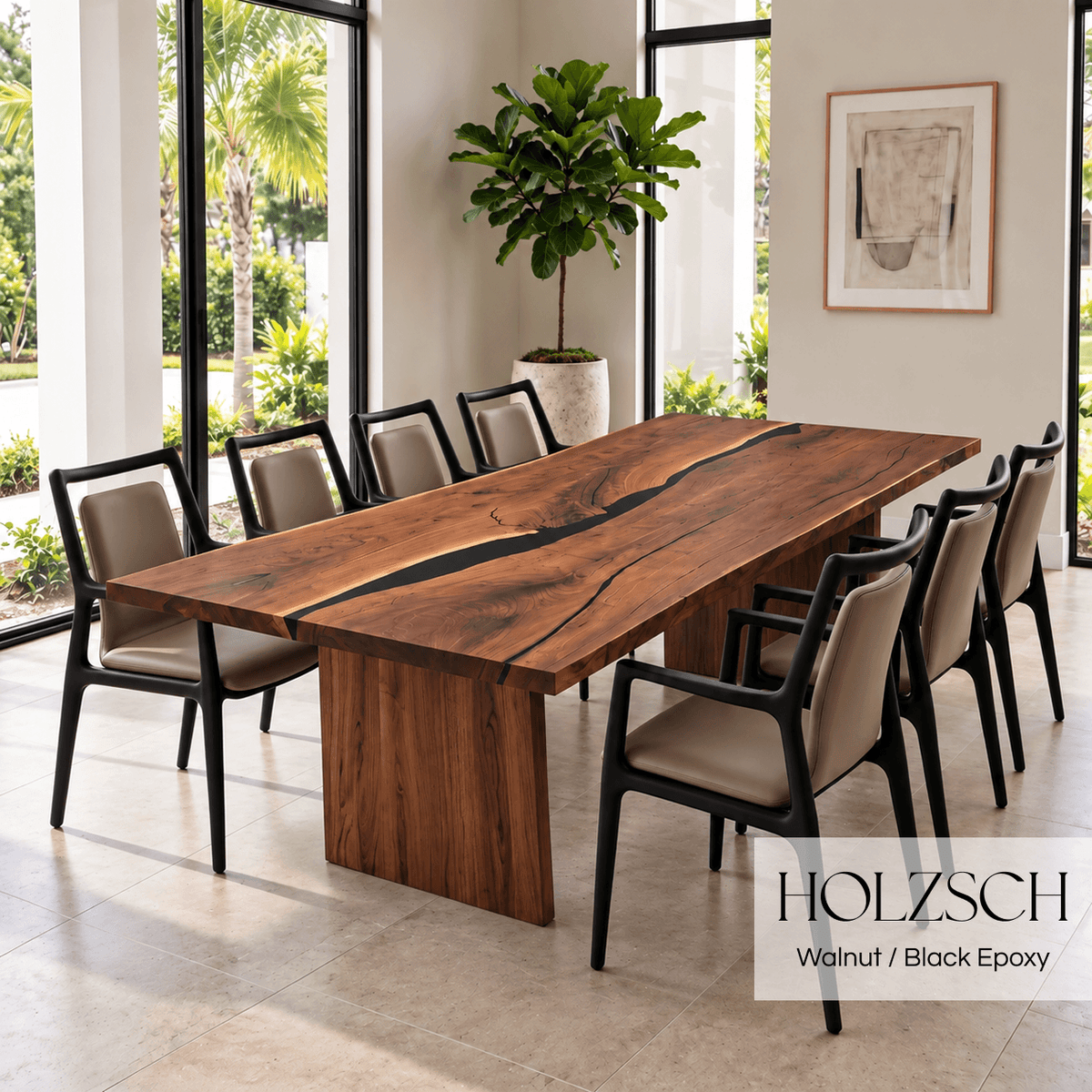 Select Walnut Black Epoxy Dining Table 