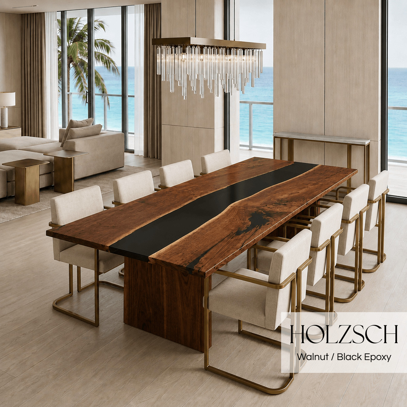 Select Walnut Black Epoxy Dining Table 