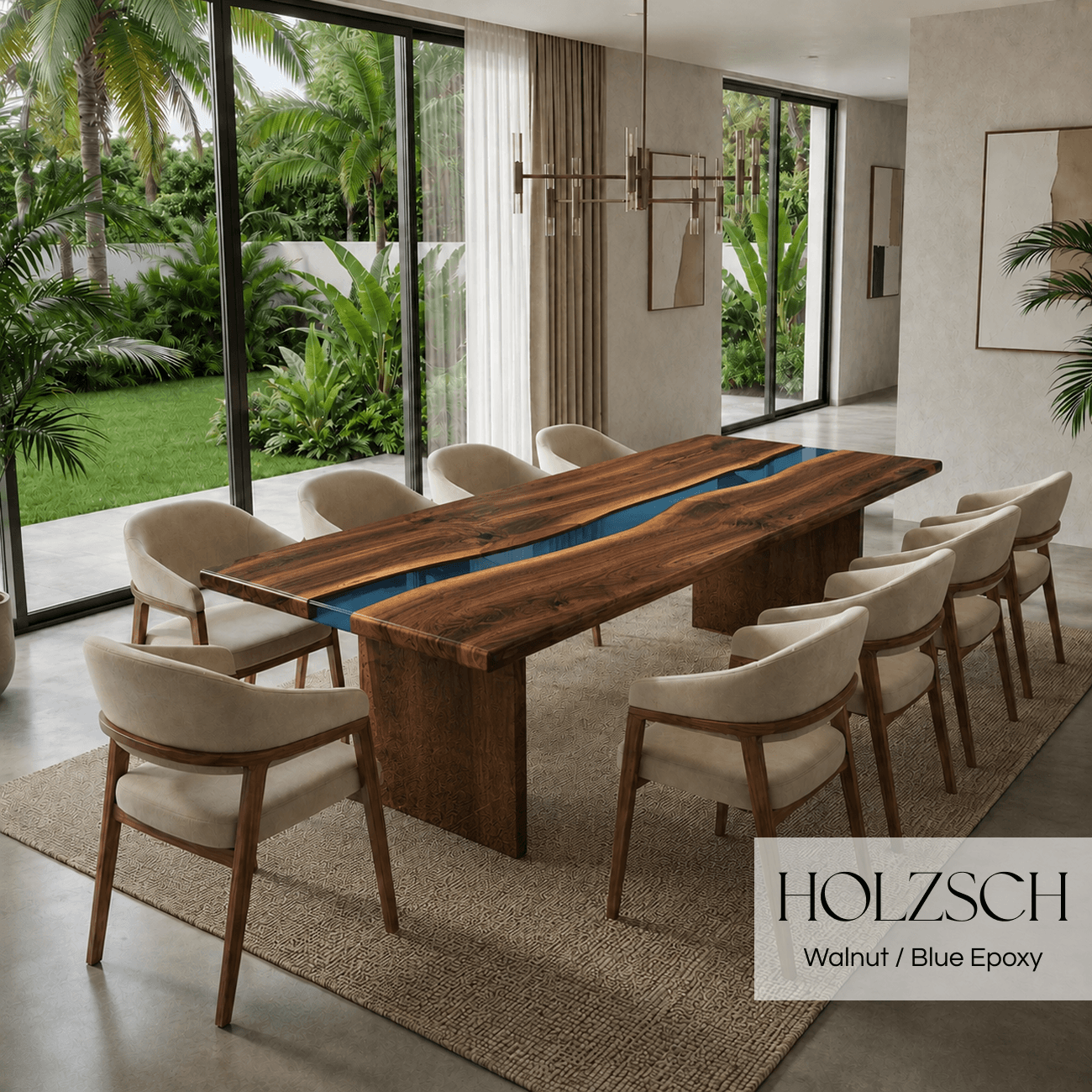 Select Walnut Blue Epoxy Dining Table 