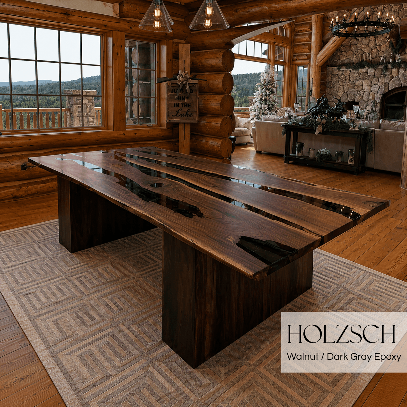 Select Walnut Dark Gray Epoxy Dining Table 