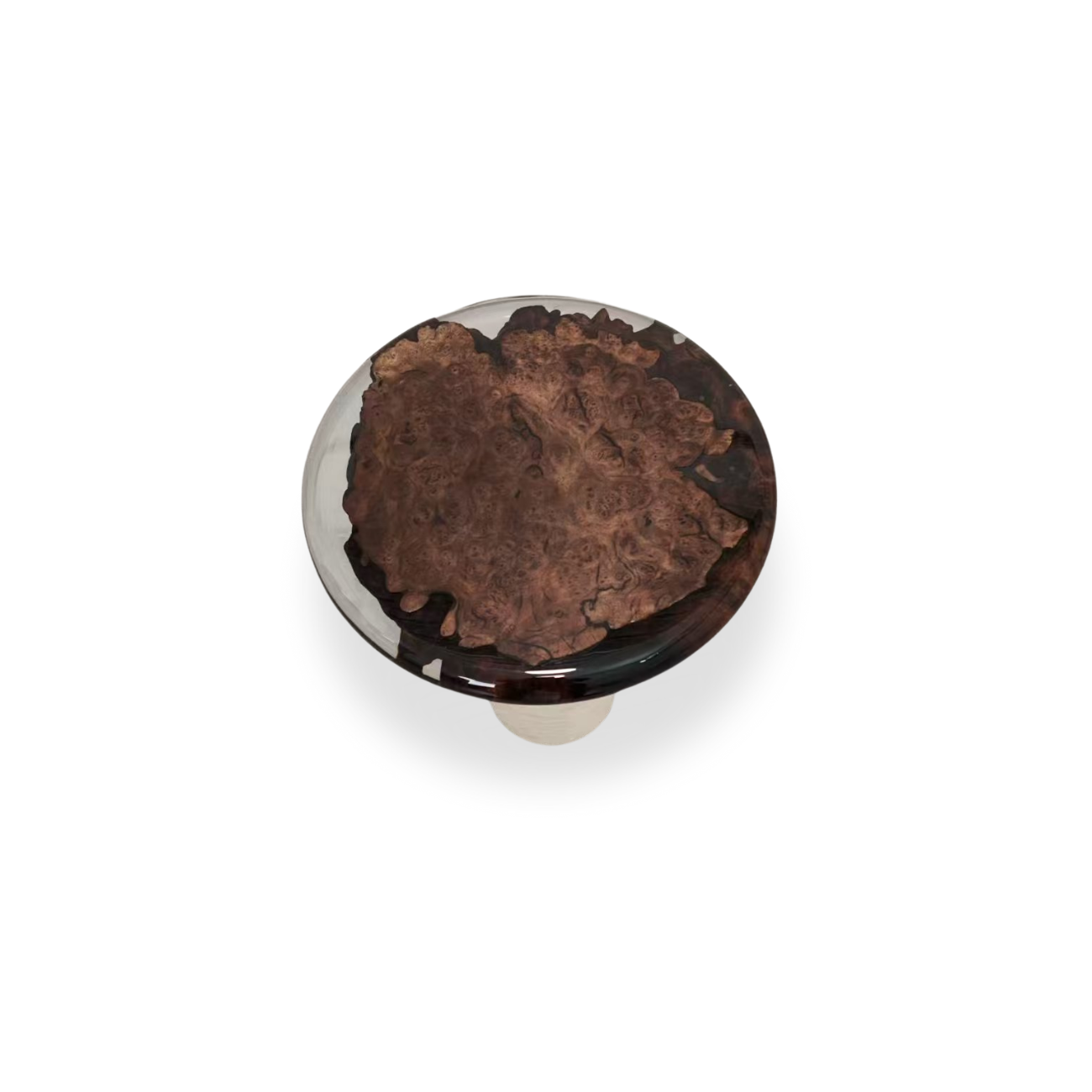 Ø14 walnut burl epoxy accent table with cylindrical stone base