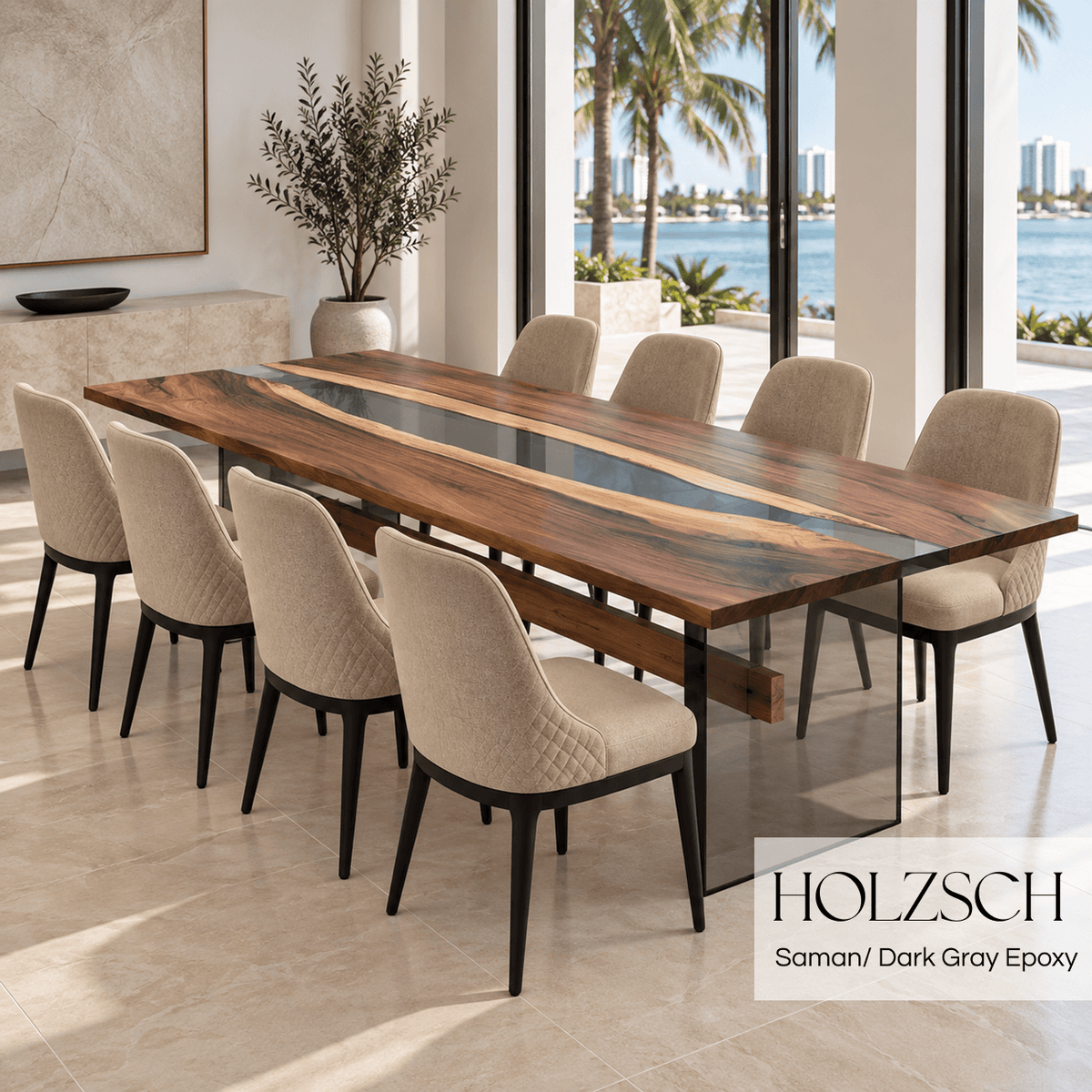 Skybar Saman Large Dining table with Dark Gray Epoxy_Holzsch