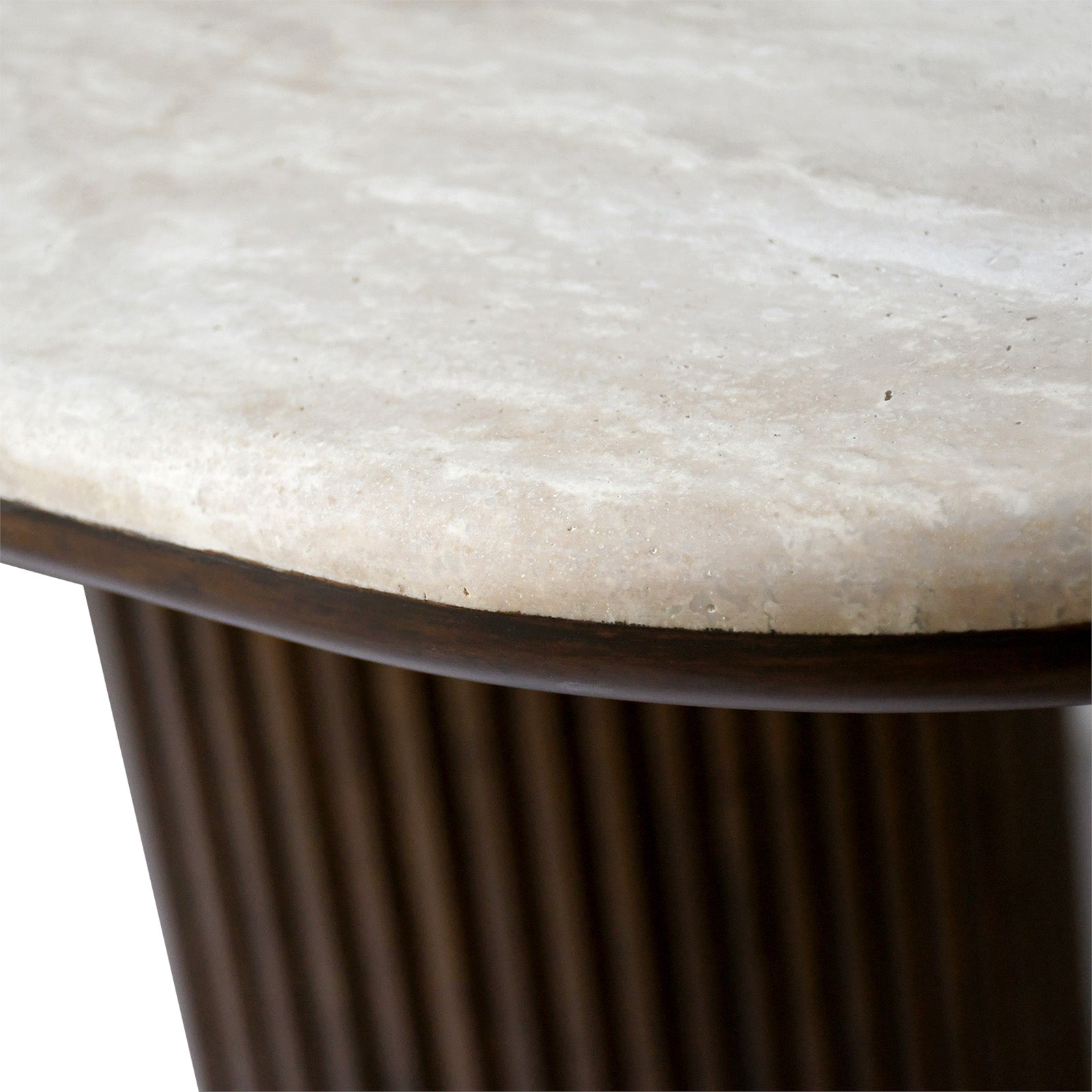 Trastella Dining Table – Genuine Travertine Top with Fluted Wood Base