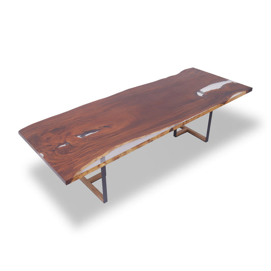 Tuco Rectangular Monkey Pod Dining Table with live edge and epoxy