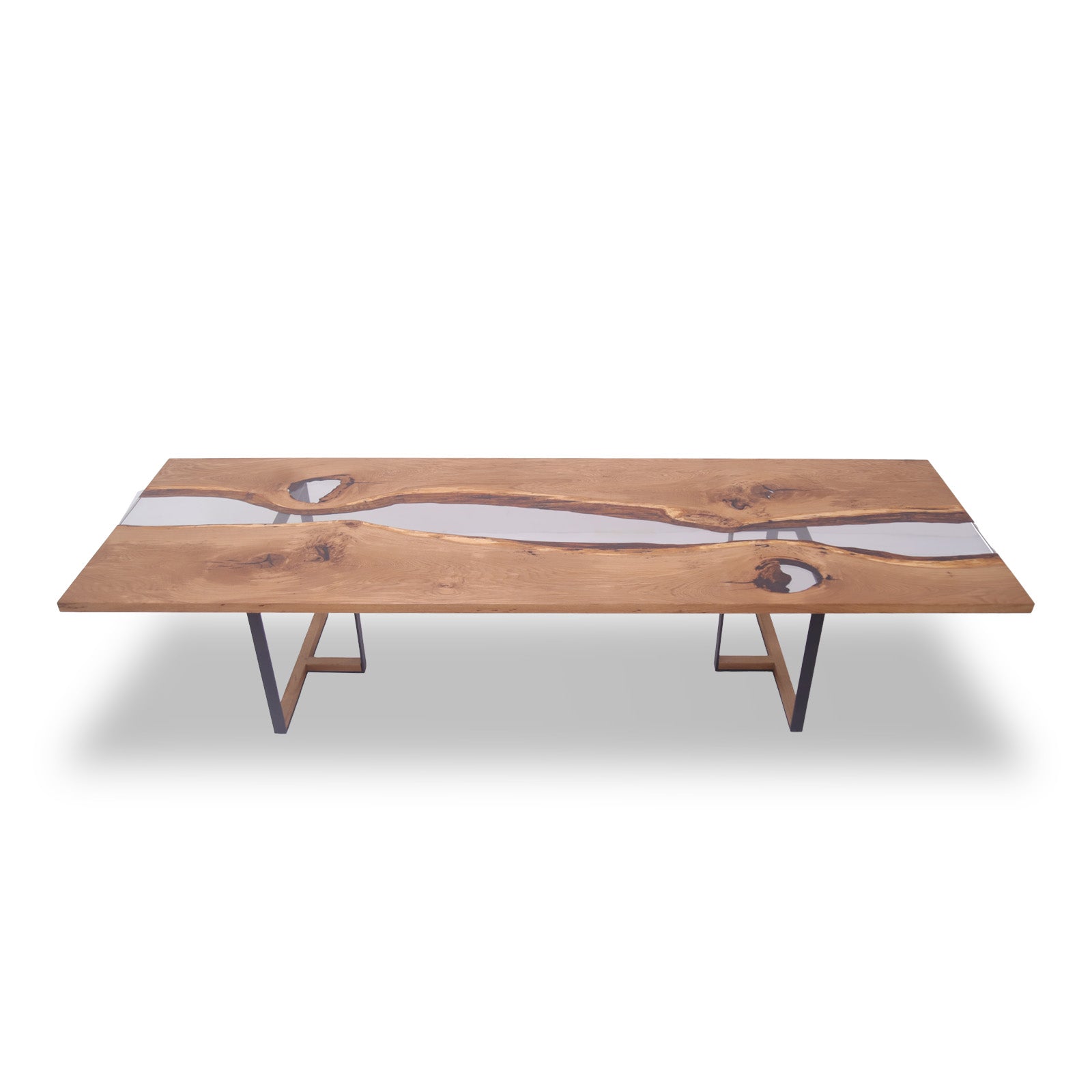 Solid ash wood tabletop with clear epoxy detail