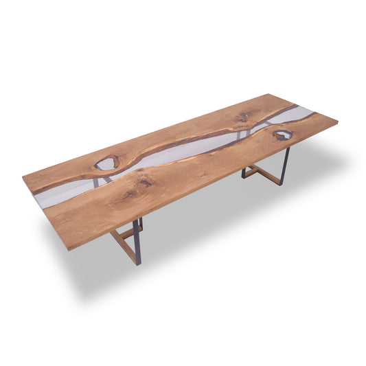 Tuco Rectangular Oak Dining Table with transparent epoxy river