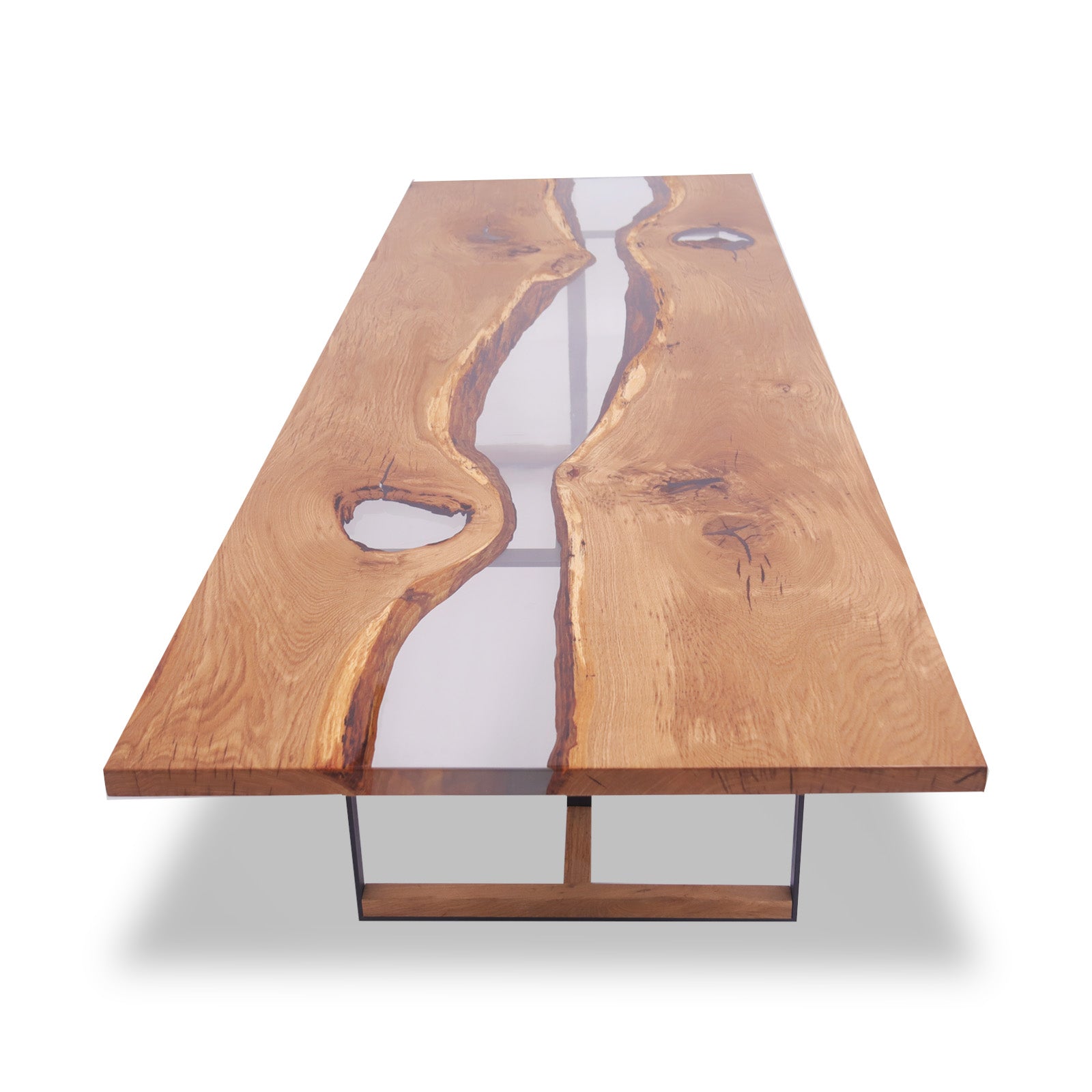 Solid ash wood tabletop with clear epoxy detail