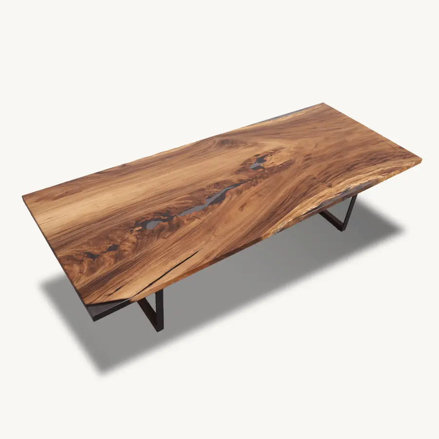 Tuco Saman Slab Epoxy Dining Table - Epoxy and Wood, Coated Steel Legs - Holzsch