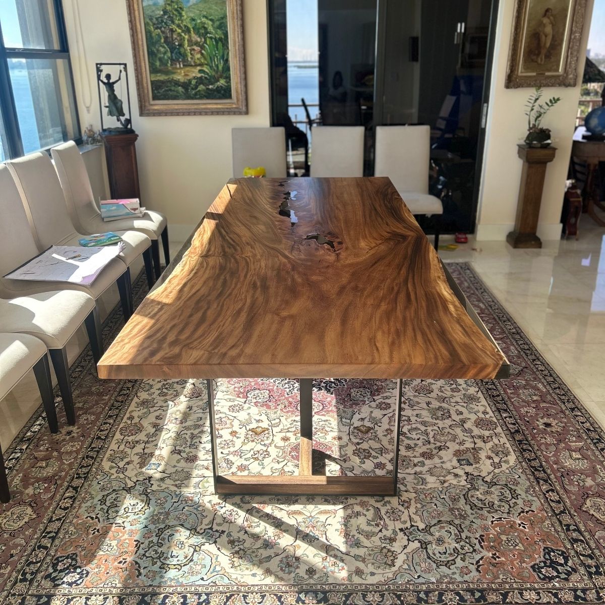 Tuco Saman Slab Epoxy Dining Table - Epoxy and Wood, Coated Steel Legs - Holzsch