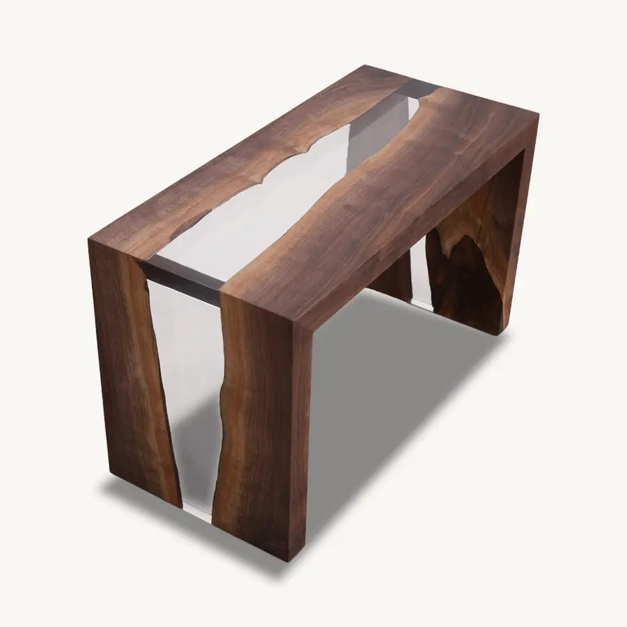 Walnut Epoxy Bench - Side Table, Waterfall Legs, Transparent Epoxy - Holzsch