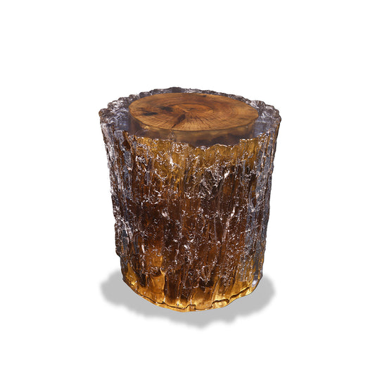 Wooden log stump on a white background