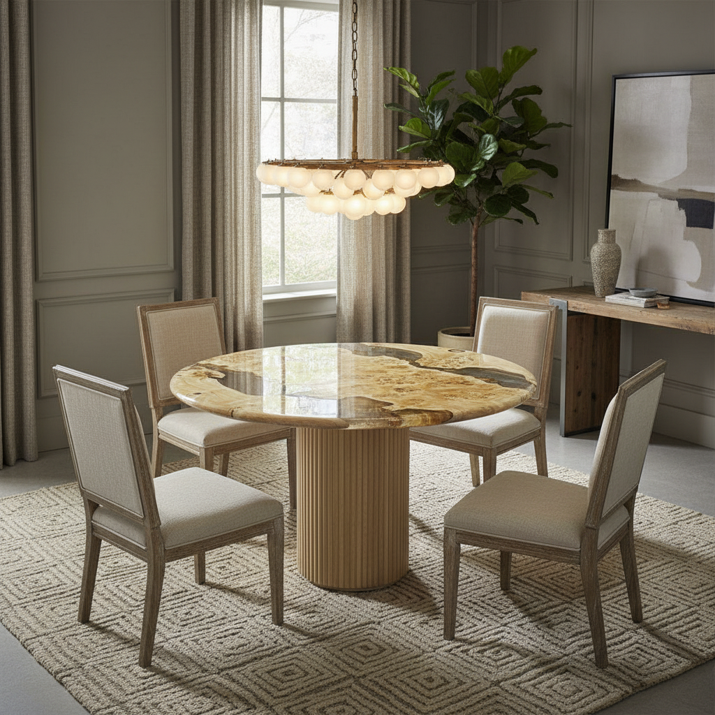 Marcel Poplar Burl Dining Table (Round) Ø48'' - Holzsch